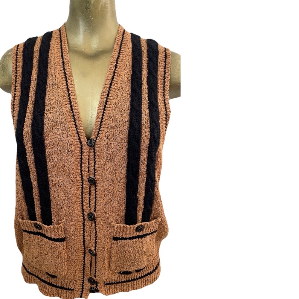 JAMIE SADOCK Knit GOLF VEST Sweater in Caramel Brown and Black Size Medium